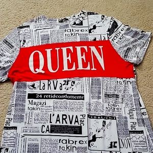 Plus size women's newsprint dress black and white.